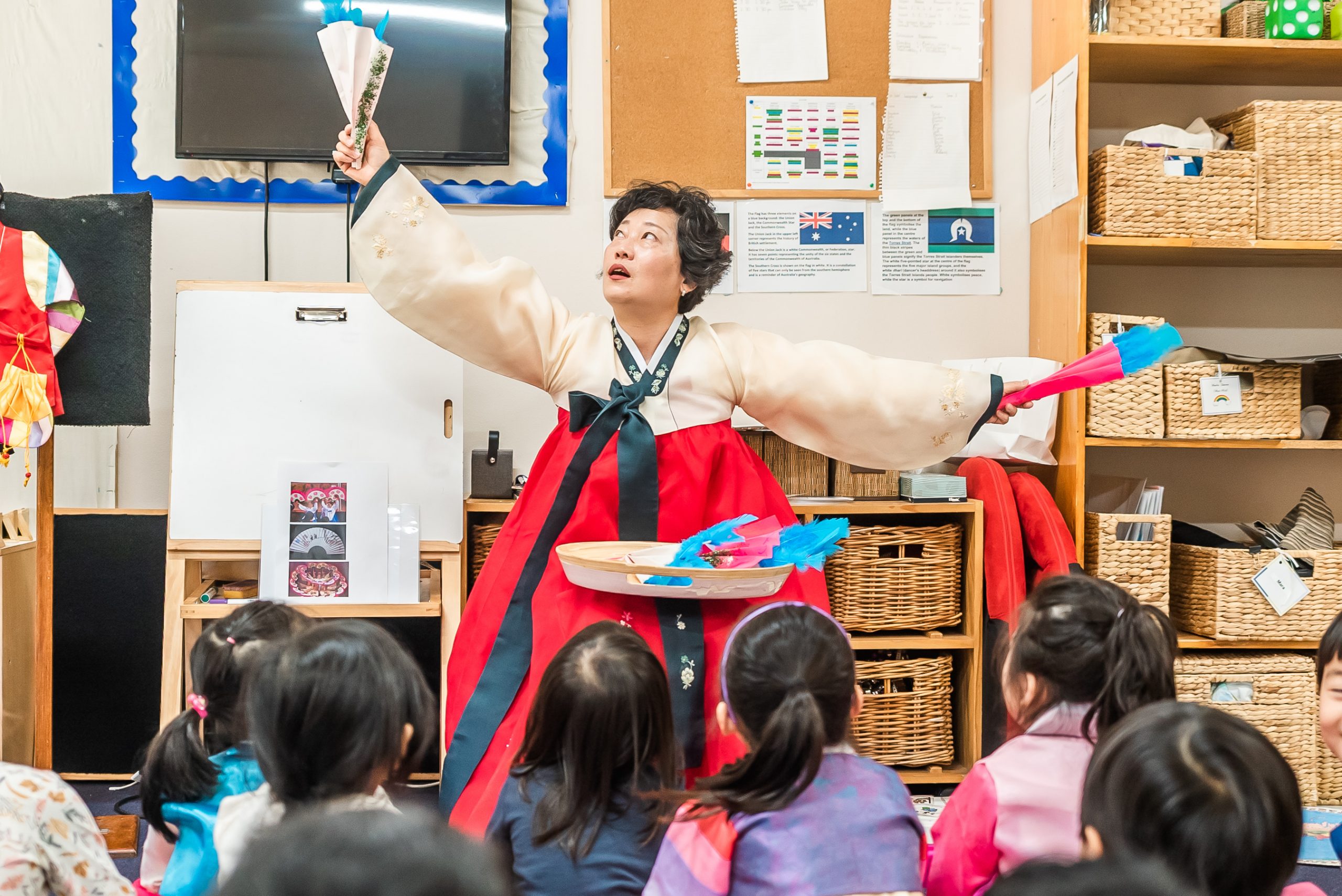 korean teacher in hanbok dress